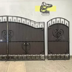 Кованые ворота с профнастилом. Распашные ворота с профнастилом