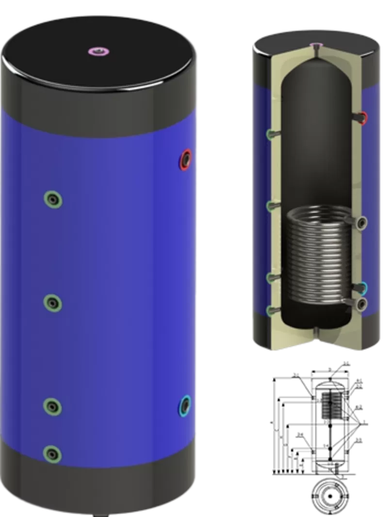 Буферная емкость с изоляцией и змеевиком 6