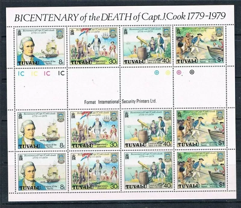 Почтовые марки Тувалу. К 200-ю смерти капитана Джеймса Кука