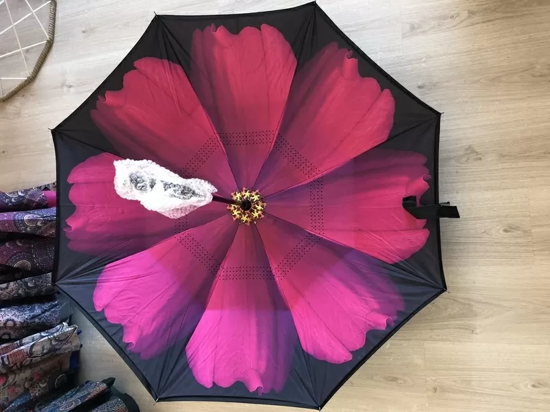 Ветрозащитный обратный зонтик складной двойной Слои перевертыш 9
