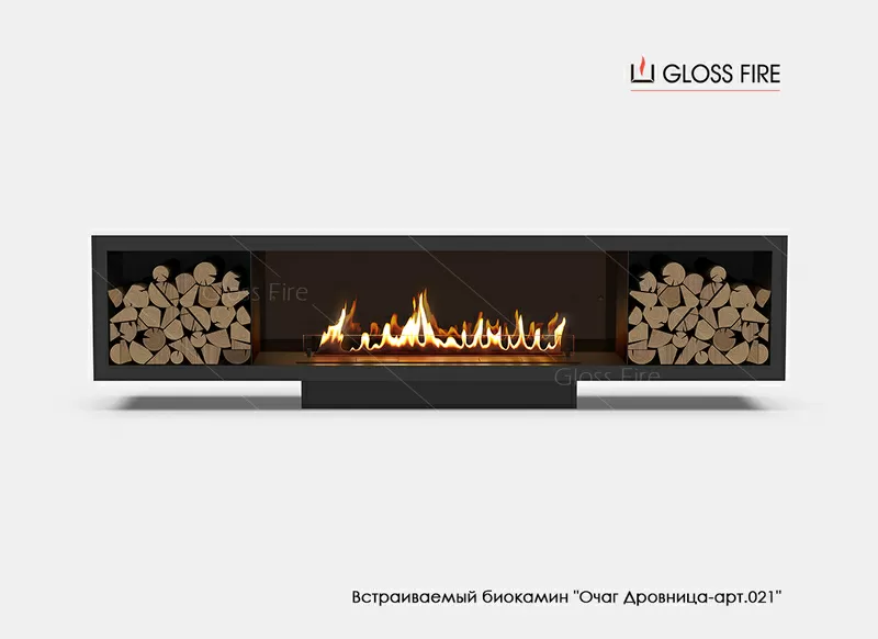 Вбудований біокамін Очаг Дровниця 1300 - арт.021 Gloss Fire 2