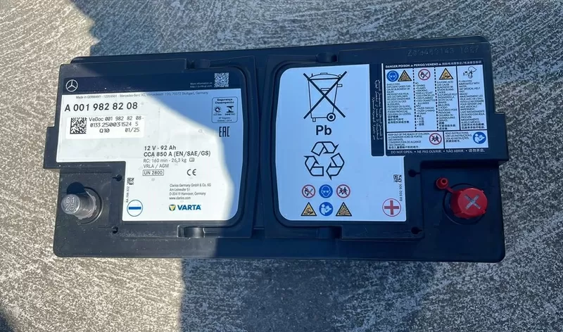 Аккумулятор Mercedes AGM Start Stop 92Ah, 850A, 12V A0019828208 7