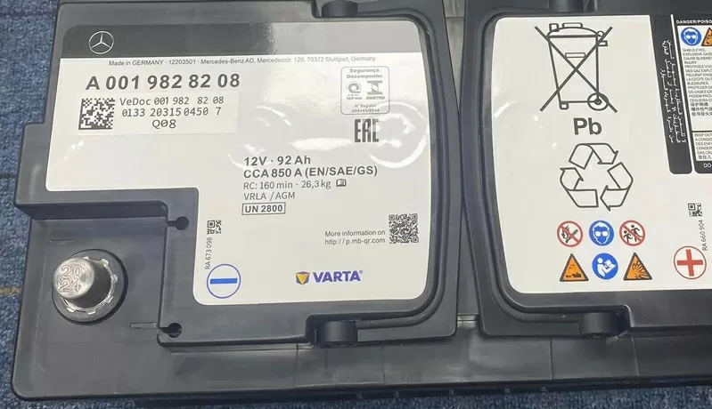 Аккумулятор Mercedes AGM Start Stop 92Ah, 850A, 12V A0019828208 6
