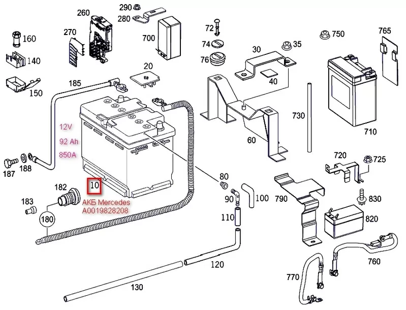 Аккумулятор Mercedes AGM Start Stop 92Ah, 850A, 12V A0019828208 9