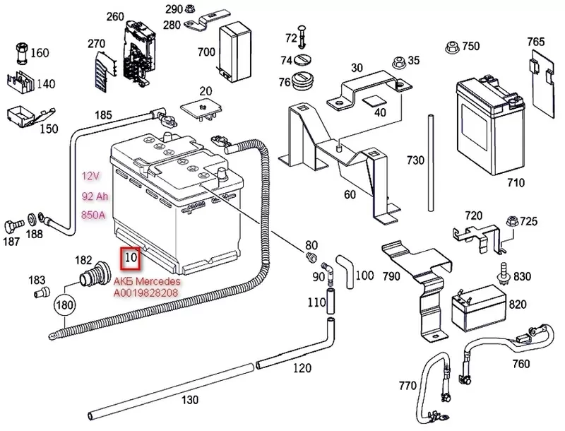 Аккумулятор Mercedes AGM Start Stop 92Ah,  850A,  12V A0019828208 7