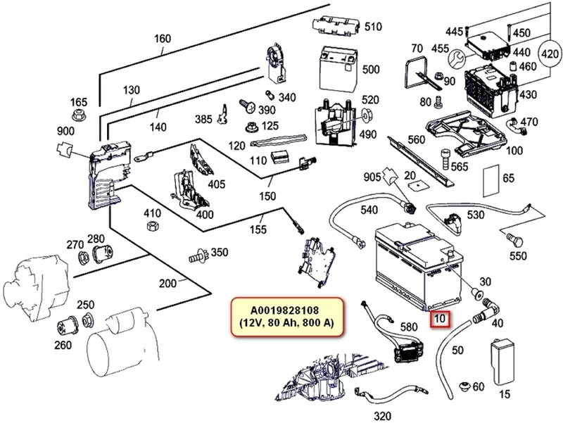 Аккумулятор AGM Start-Stop 80Ah,  800A,  12V Mercedes A0019828108 9